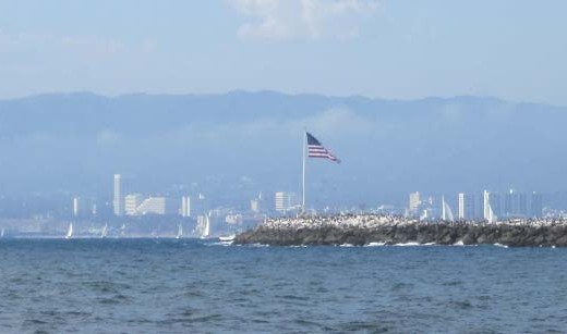 The American Flag on the Breakwater of Marina del Rey